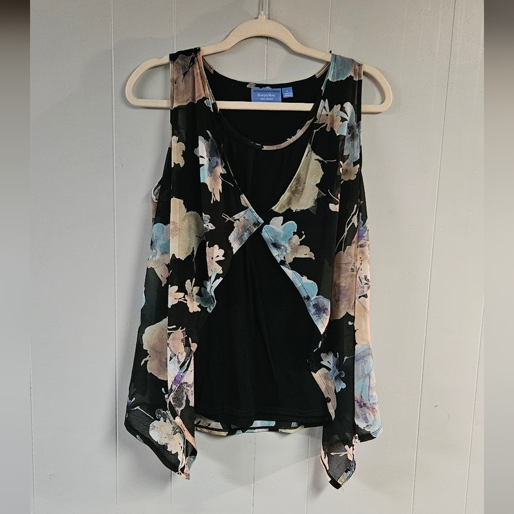 Simply Vera Wang Sleeveless Floral And Black Tank Top